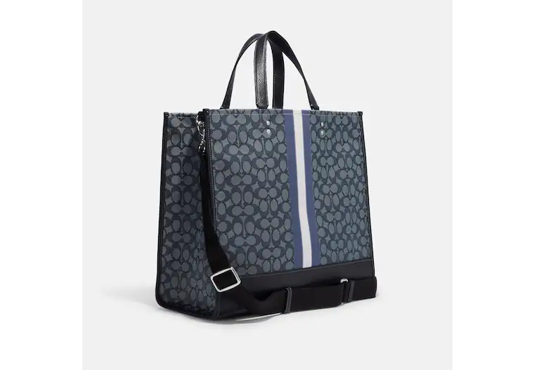 Coach Dempsey Tote 40 Signature Jacquard With Patch In Denim Midnight