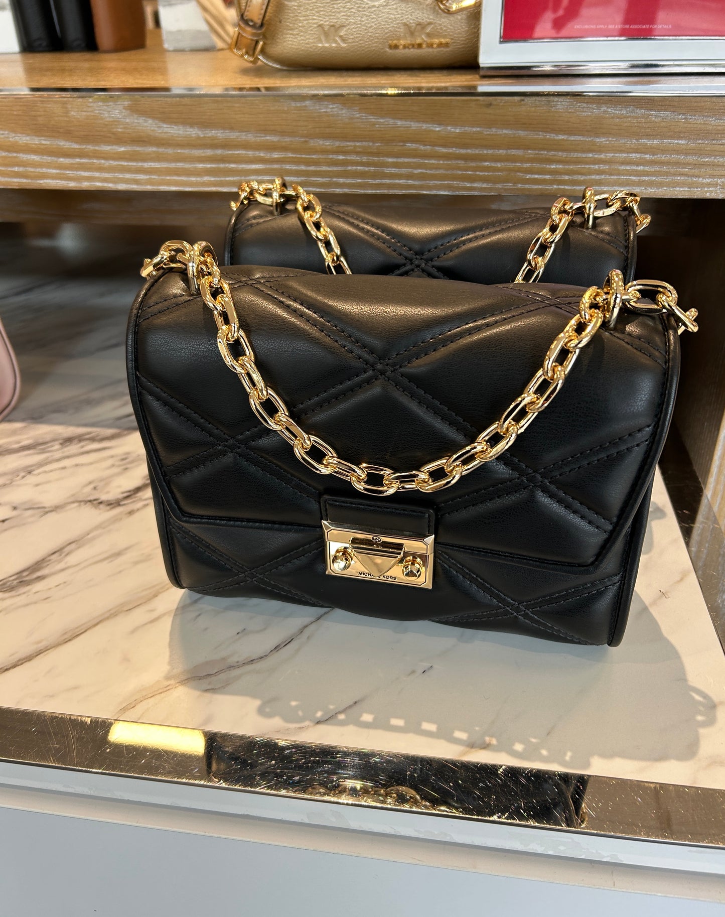 Michael Kors Serena Medium Flap Shoulder Bag In Black Gold Hardware (Pre-Order)