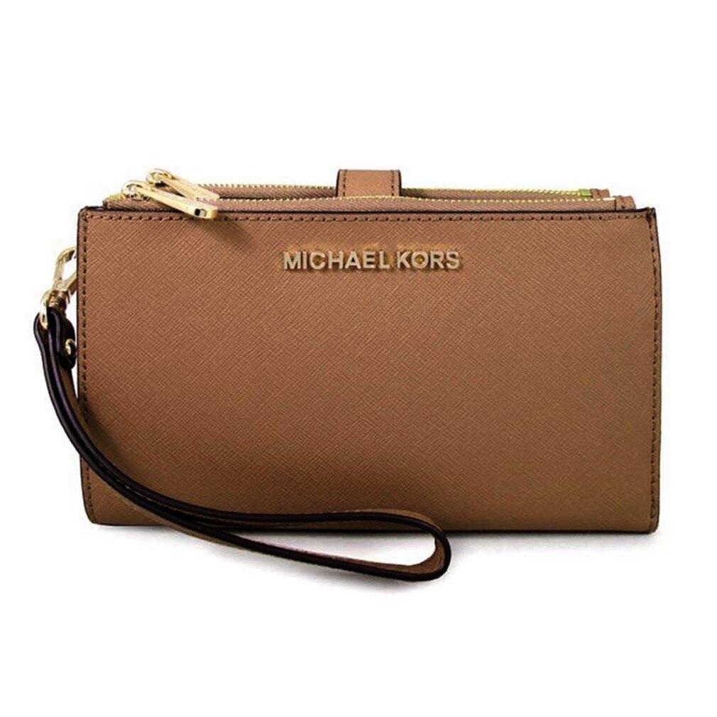 Michael Kors Large Double Zip Phone Wristlet In Leather Luggage