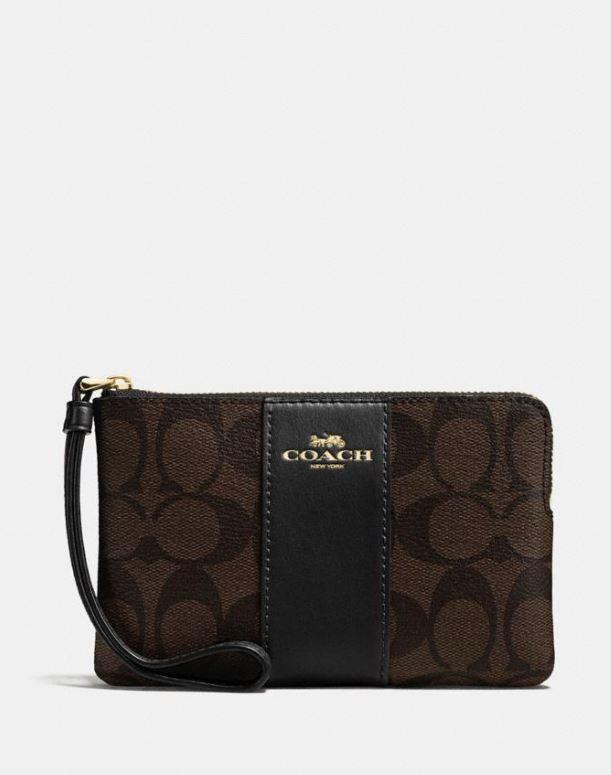 Load image into Gallery viewer, Coach Corner Zip Small Wristlet In Signature Black Brown (Pre-order)
