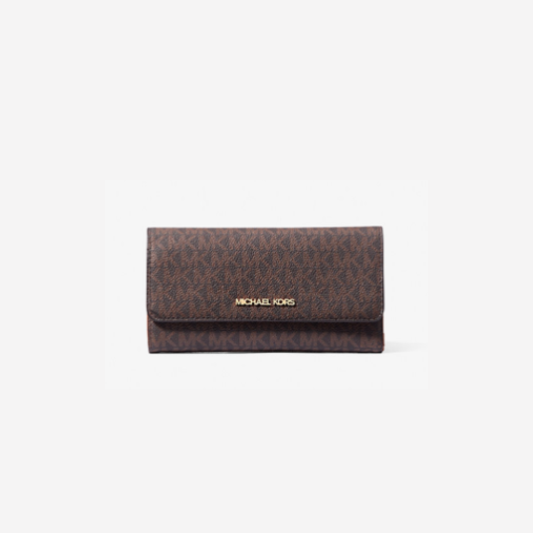 Michael Kors Large Trifold Snap-Front Wallet In Monogram Brown