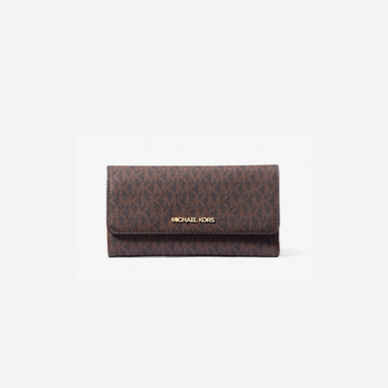 Michael Kors Large Trifold Snap-Front Wallet In Monogram Brown