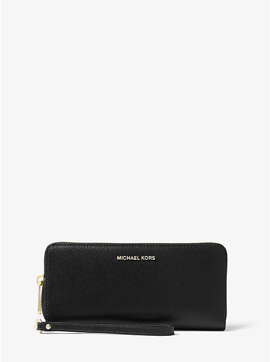 Michael Kors Jet Set Travel Xl Wallet In Black Gold Hardware