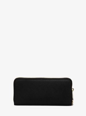 Michael Kors Jet Set Travel Xl Wallet In Black Gold Hardware