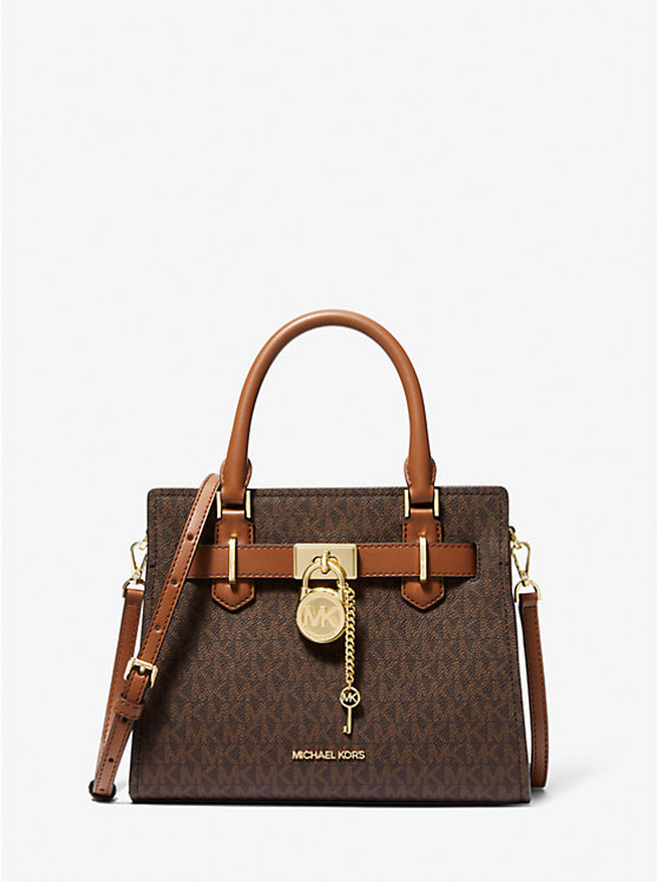 Michael Kors Hamilton Small Satchel In Monogram Brown