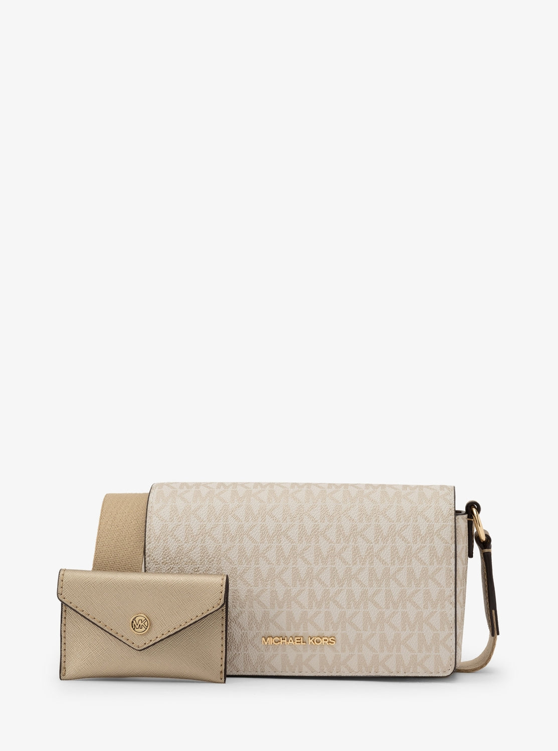 Michael Kors Vincent Crossbody With Card Case In Monogram Pale Gold (Pre-Order)