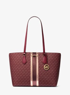 Michael Kors Sheila Large Signature Logo and Metallic Tote Bag In Oxblood (Pre-Order)