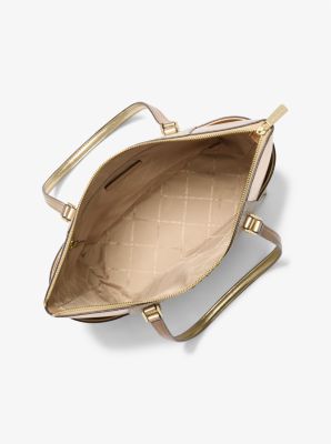 Michael Kors Charlotte Large Tote In Monogram Metallic Pale Gold (Pre-Order)