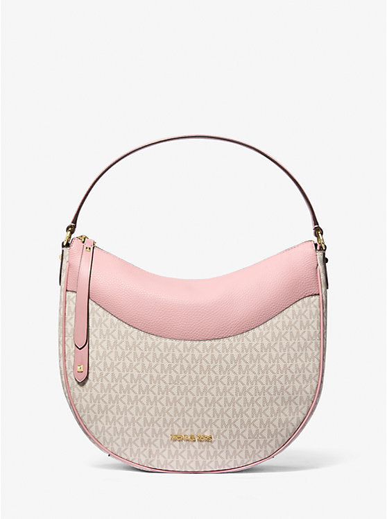 Michael Kors Dover Large Half Moon Crossbody In Monogram Powder Blush