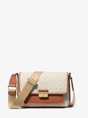 Michael Kors Bradshaw Medium Signature Logo Messenger Bag In Vanilla (Pre-Order)