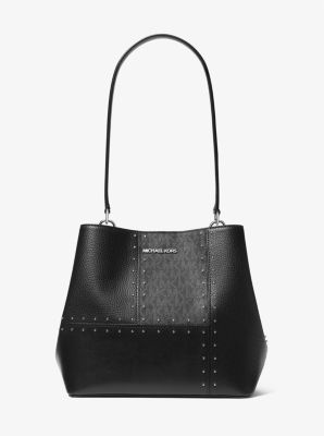 Michael Kors Pratt Medium Studded Patchwork and Signature Logo Shoulder Bag In Black (Pre-Order)