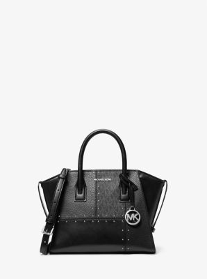 Michael Kors Avril Small Studded Patchwork and Signature Logo Satchel In Black (Pre-Order)