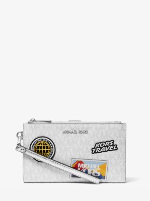 Michael Kors Jet Set Travel Large Embellished Signature Logo Wristlet In Optic White (Pre-Order)