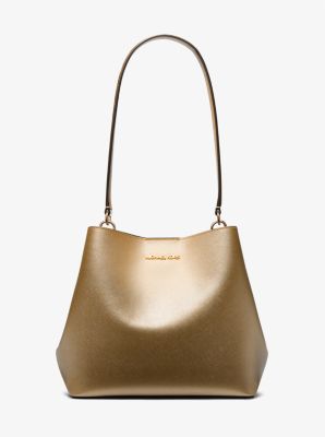 Michael Kors Pratt Bucket Medium Shoulder In Pale Gold