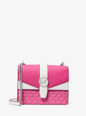 Michael Kors Greenwich Small Color-Block Logo and Saffiano Leather Crossbody Bag In Dragonfruit (Pre-Order)