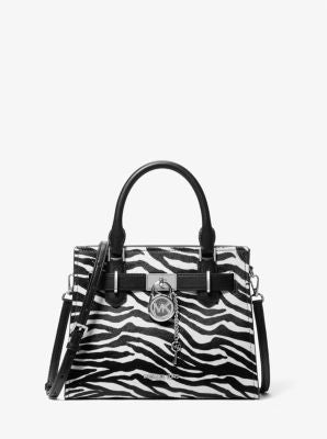 Michael Kors Hamilton Small Zebra Print Calf Hair Satchel In Black (Pre-Order)