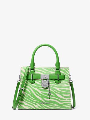 Michael Kors Hamilton Small Zebra Print Calf Hair Satchel In Jungle Green (Pre-Order)