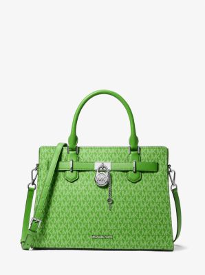 Michael Kors Hamilton Medium Signature Logo Satchel In Jungle Green (Pre-Order)