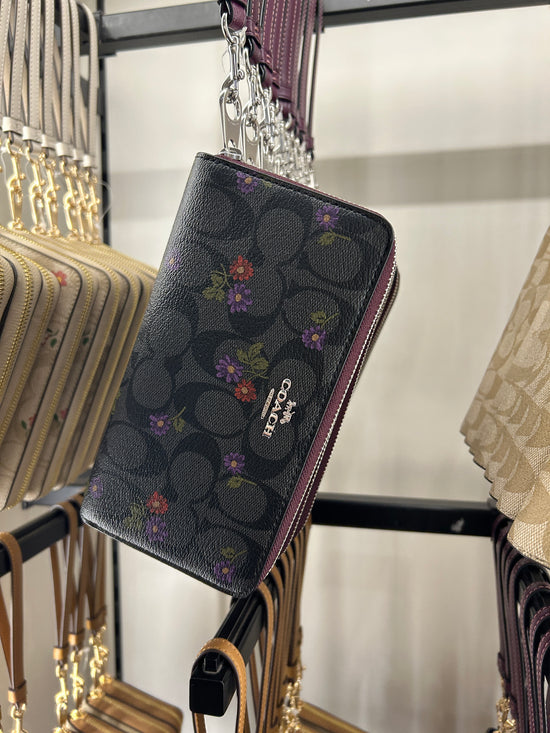Coach Long Zip Around Wallet With Country Floral Print In Deep Berry (Pre-Order)