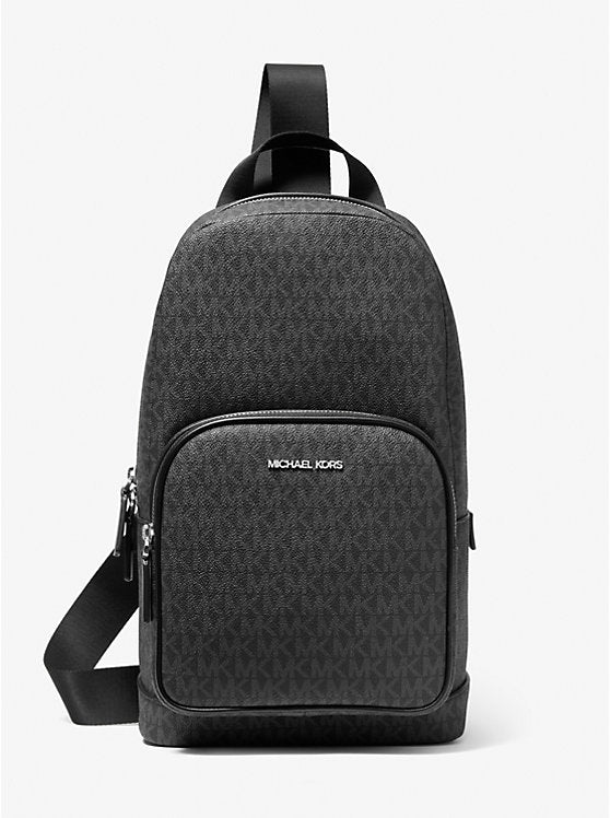 Michael Kors Cooper Logo Commuter Men Sling Pack In Monogram Black