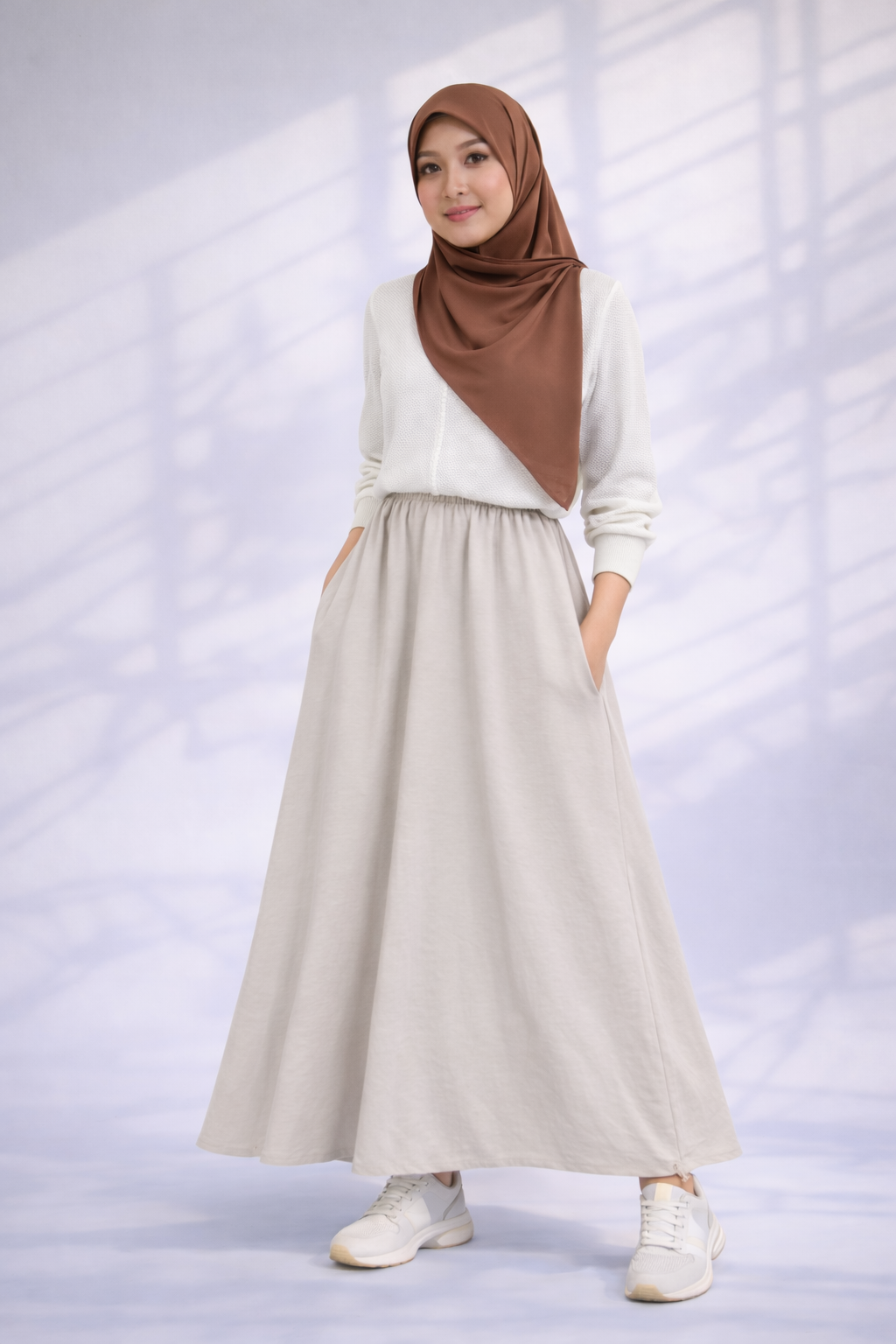 Raffida Serena Sporty Flair Skirt In Light Grey