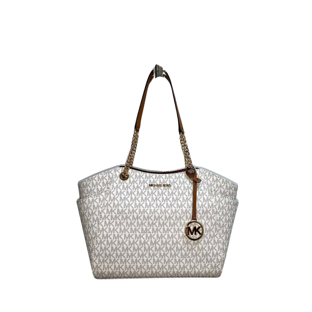 Michael Kors Jet Set Large Chain Shoulder Tote Bag In Monogram Vanilla