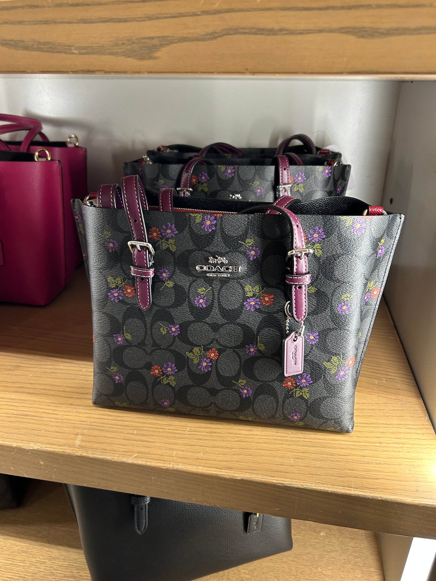 Coach Mollie Tote 25 In Signature Canvas With Country Floral Print In Deep Berry (Pre-Order)