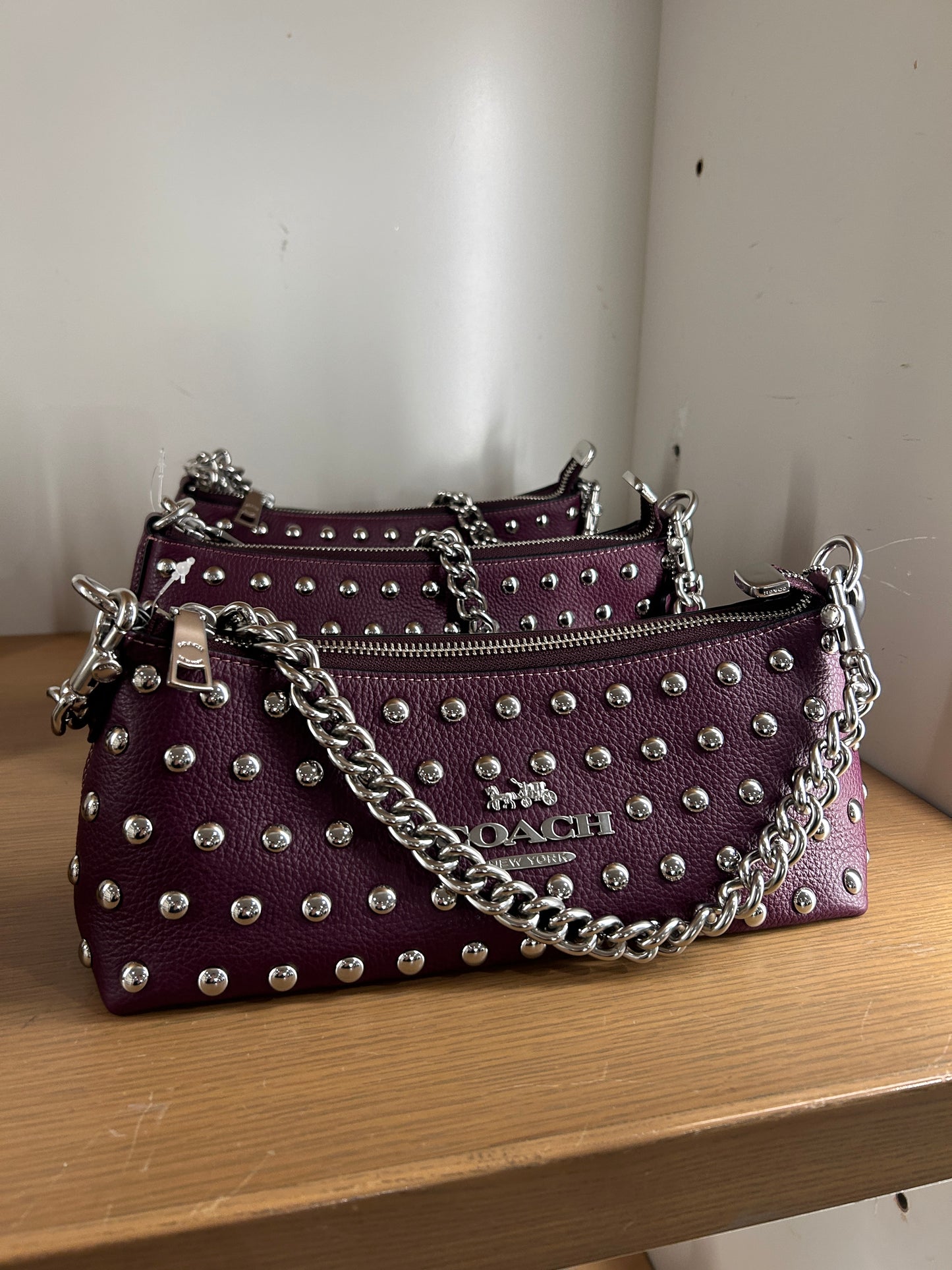 Coach Charlotte Shoulder Bag With Rivets In Deep Berry (Pre-Order)