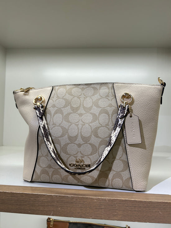 Coach Kacey Satchel In Colorblock Signature In Light Khaki Ivory (Pre-Order)