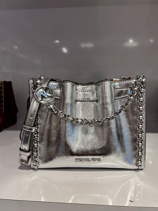 Load image into Gallery viewer, Michael Kors Mina Small Crossbody In Metallic Silver (Pre-Order)

