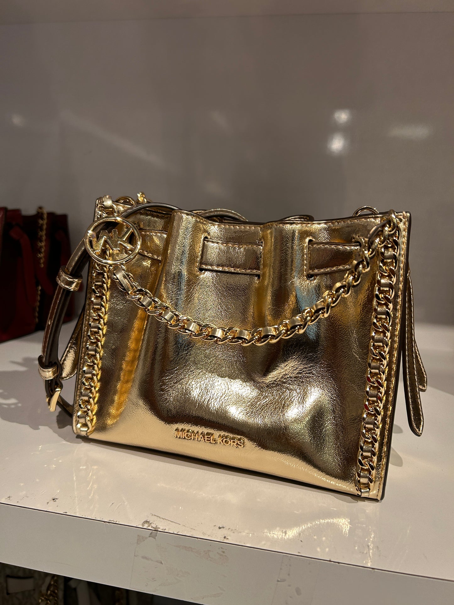 Load image into Gallery viewer, Michael Kors Mina Small Crossbody In Metallic Pale Gold (Pre-Order)
