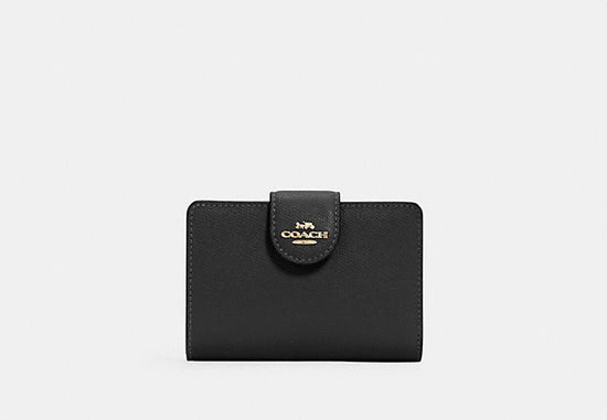 Coach Medium Corner Zip Wallet In Black Gold Hardware