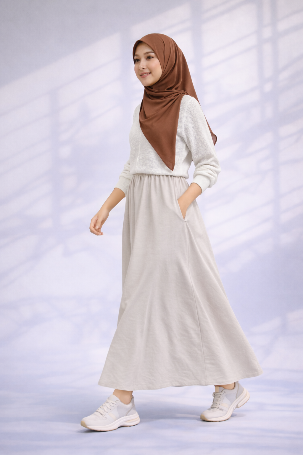 Raffida Serena Sporty Flair Skirt In Light Grey