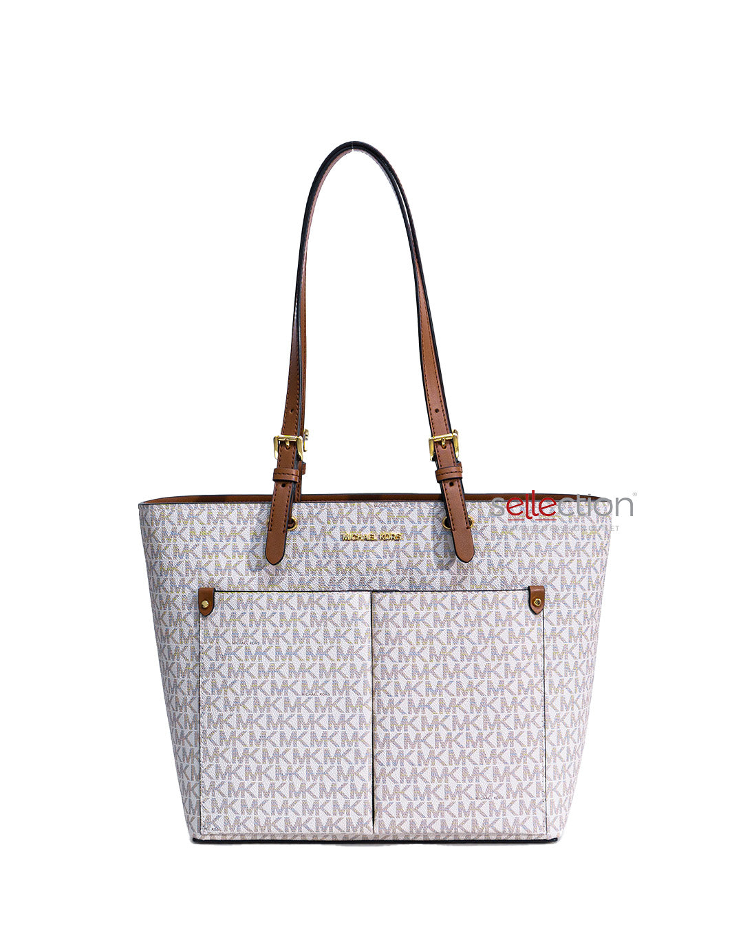 Michael Kors Medium Double Pocket Tote In Monogram Vanilla