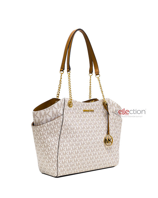 Michael Kors Jet Set Large Chain Shoulder Tote Bag In Monogram Vanilla