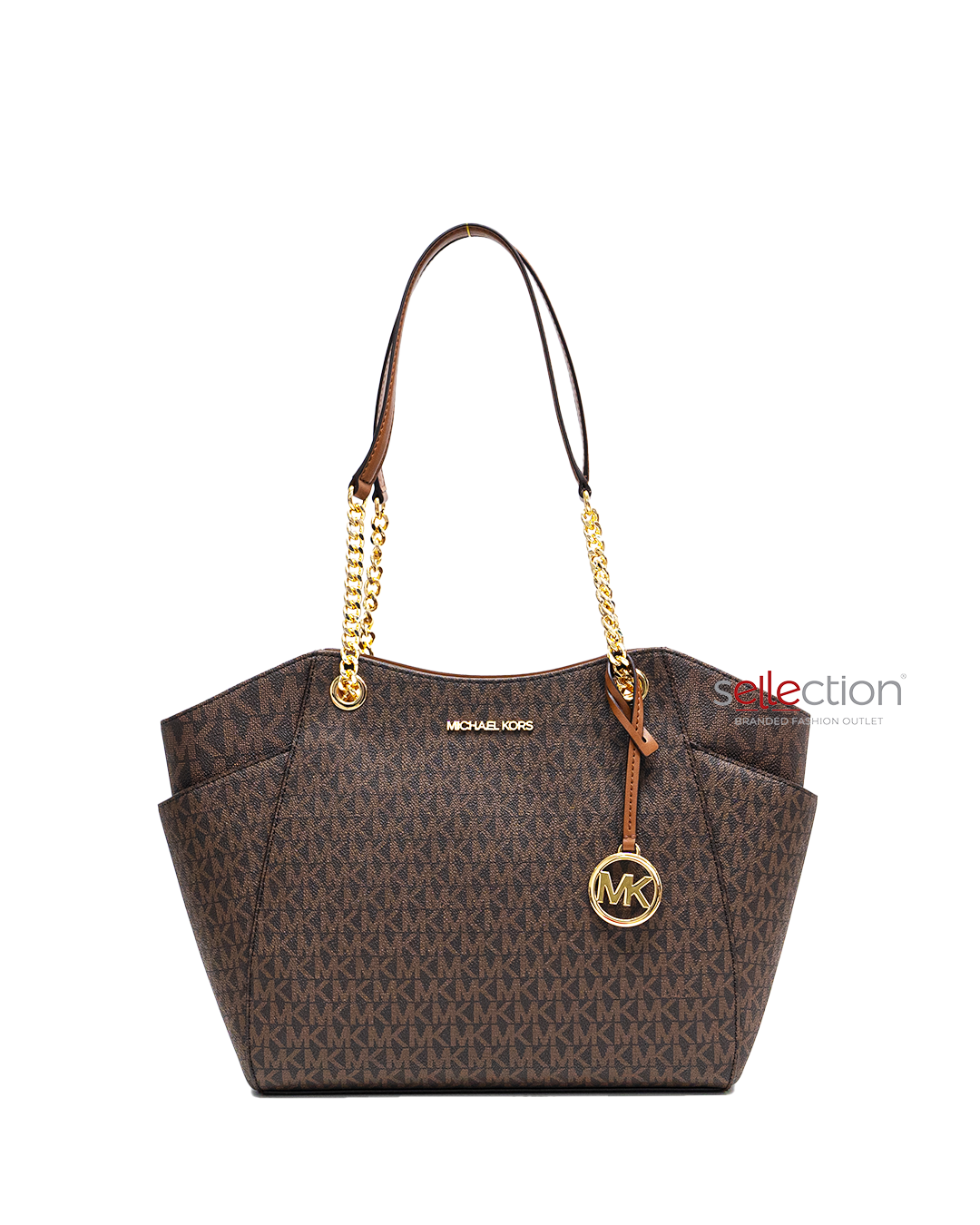 Michael Kors Jet Set Large Chain Shoulder Tote Bag In Monogram Brown (Pre-Order)