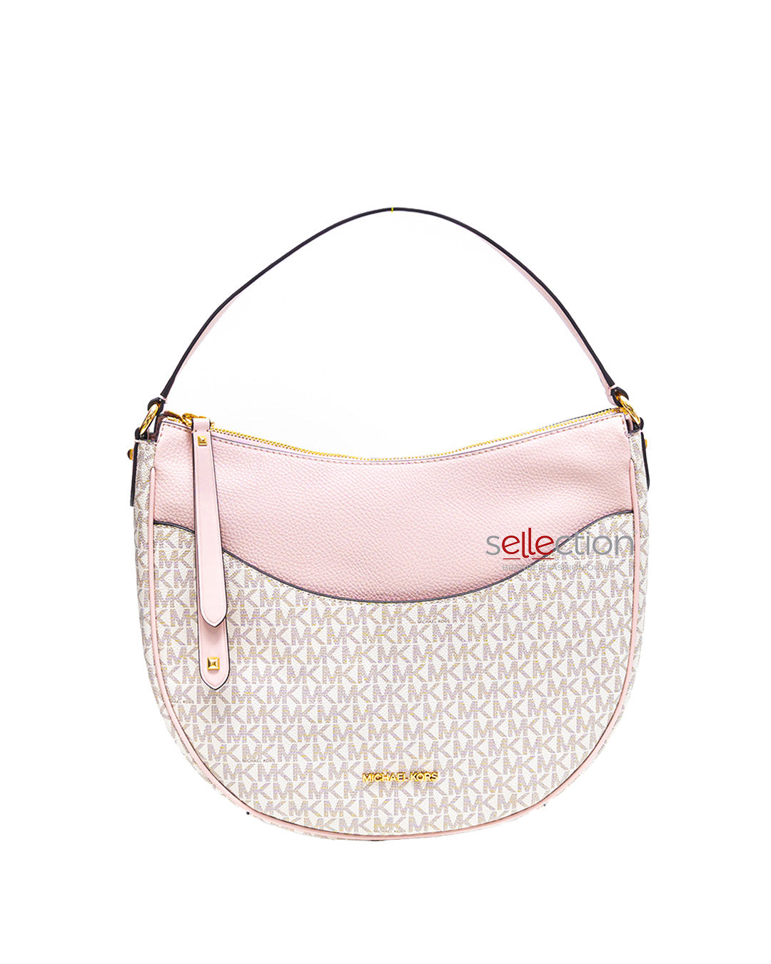 Michael Kors Dover Large Half Moon Crossbody In Monogram Powder Blush