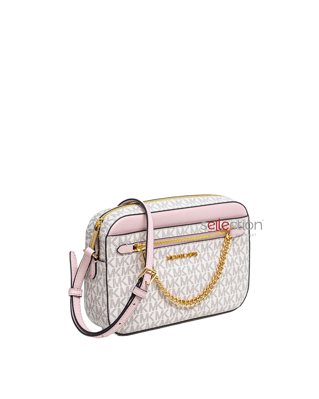 Michael Kors Large Ew Zip Chain Crossbody In Monogram Powder Blush (Pre-Order)