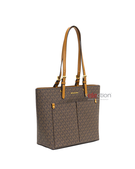 Michael Kors Medium Double Pocket Tote In Monogram Brown