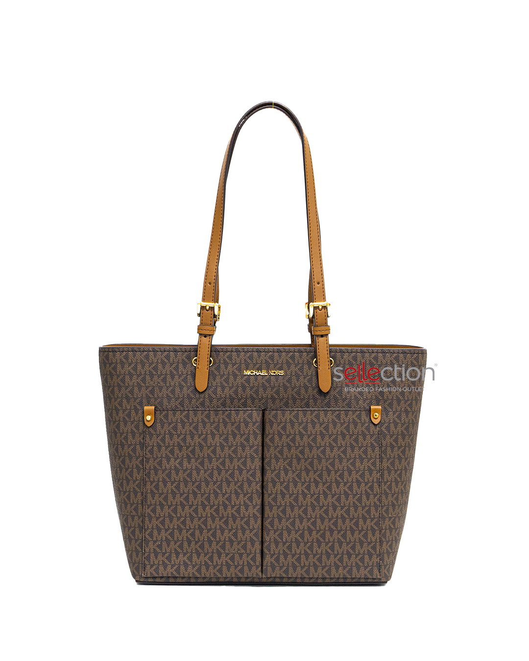 Michael Kors Medium Double Pocket Tote In Monogram Brown