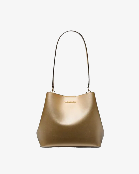 Michael Kors Pratt Bucket Medium Shoulder In Pale Gold