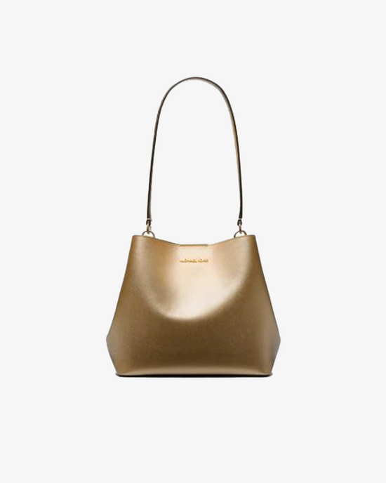 Michael Kors Pratt Bucket Medium Shoulder In Pale Gold