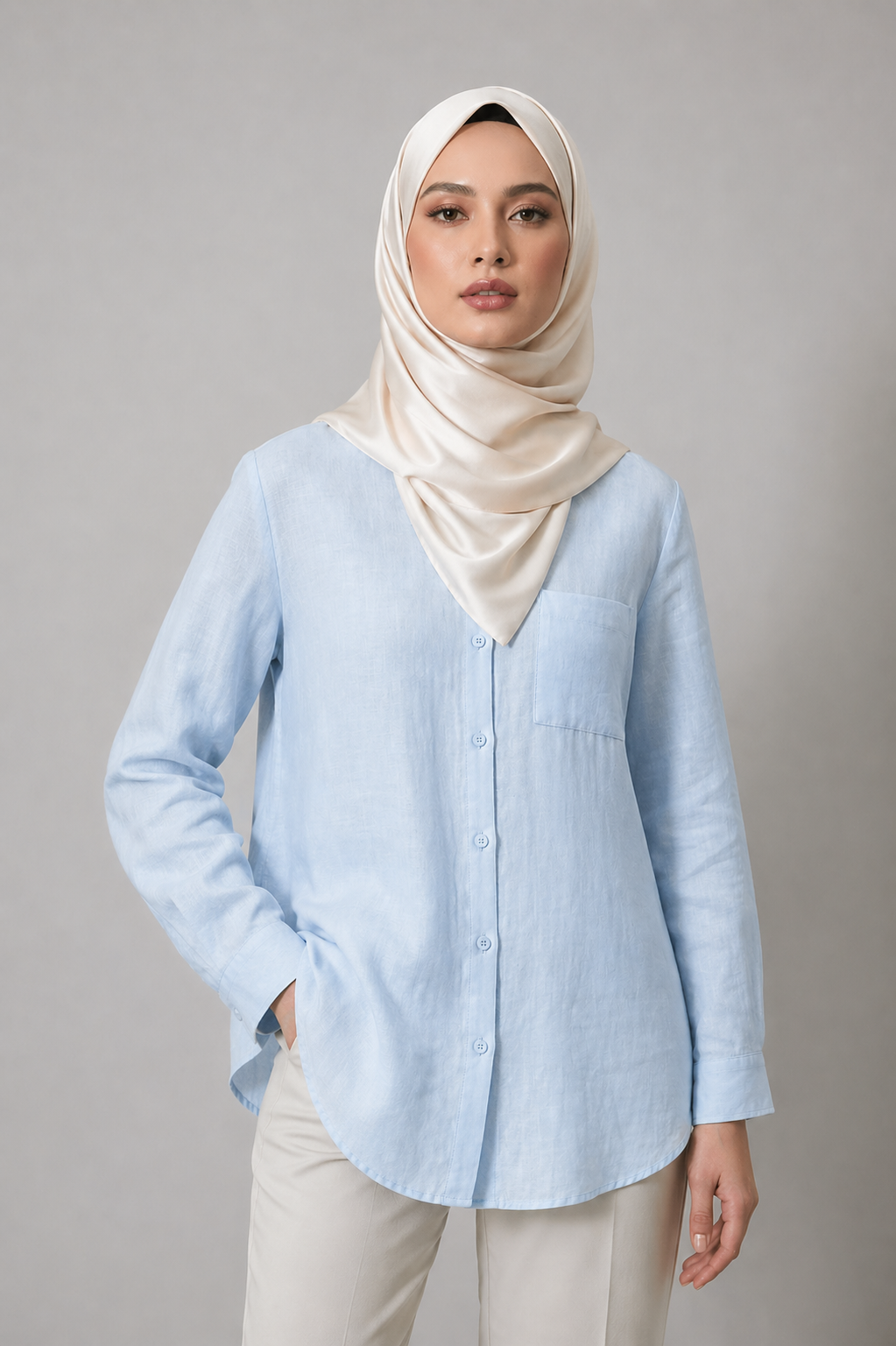 Raffida Amber Linen In Soft Blue