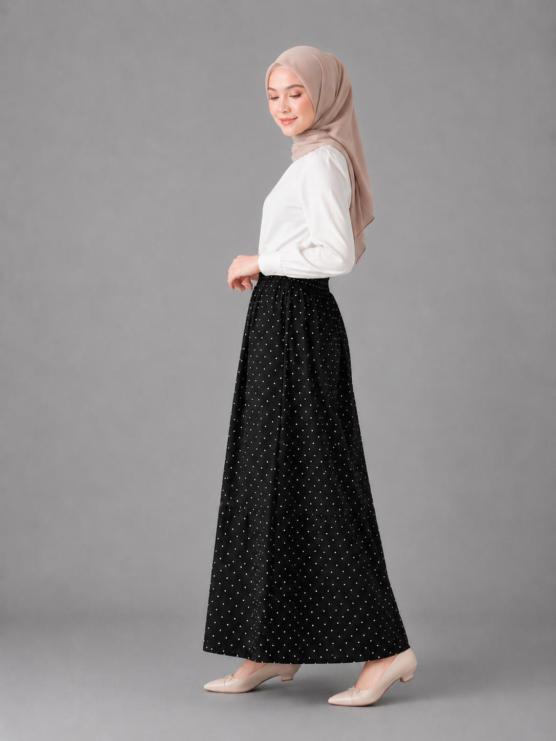 Raffida Denim Skirt Polka Dot In Black