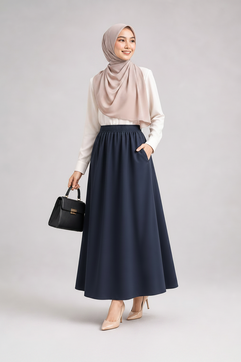 Raffida Victoria Corporate Comfort Skirt In Navy