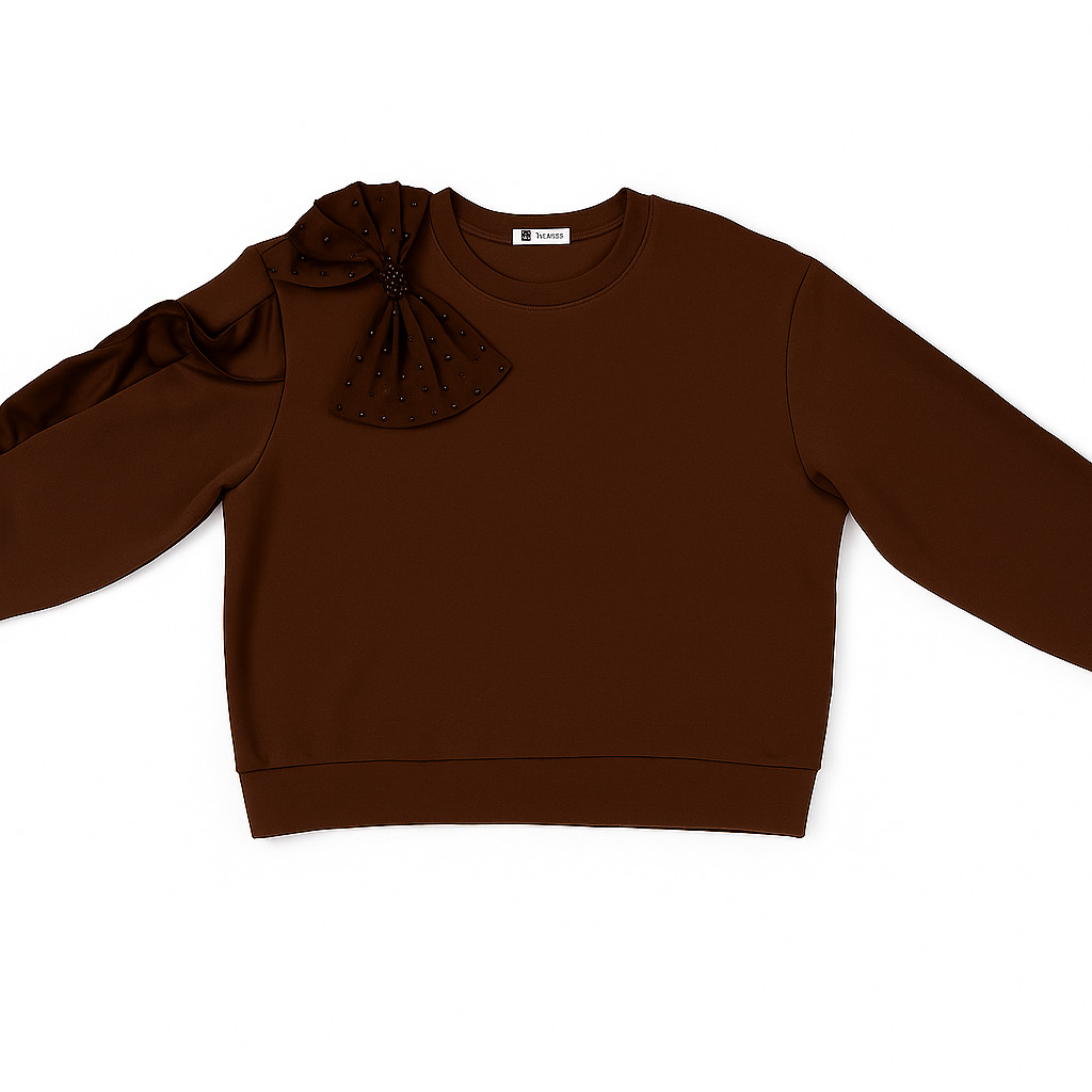 Raffida Maria Ribbon Flare Sweatshirt In Dark Brown
