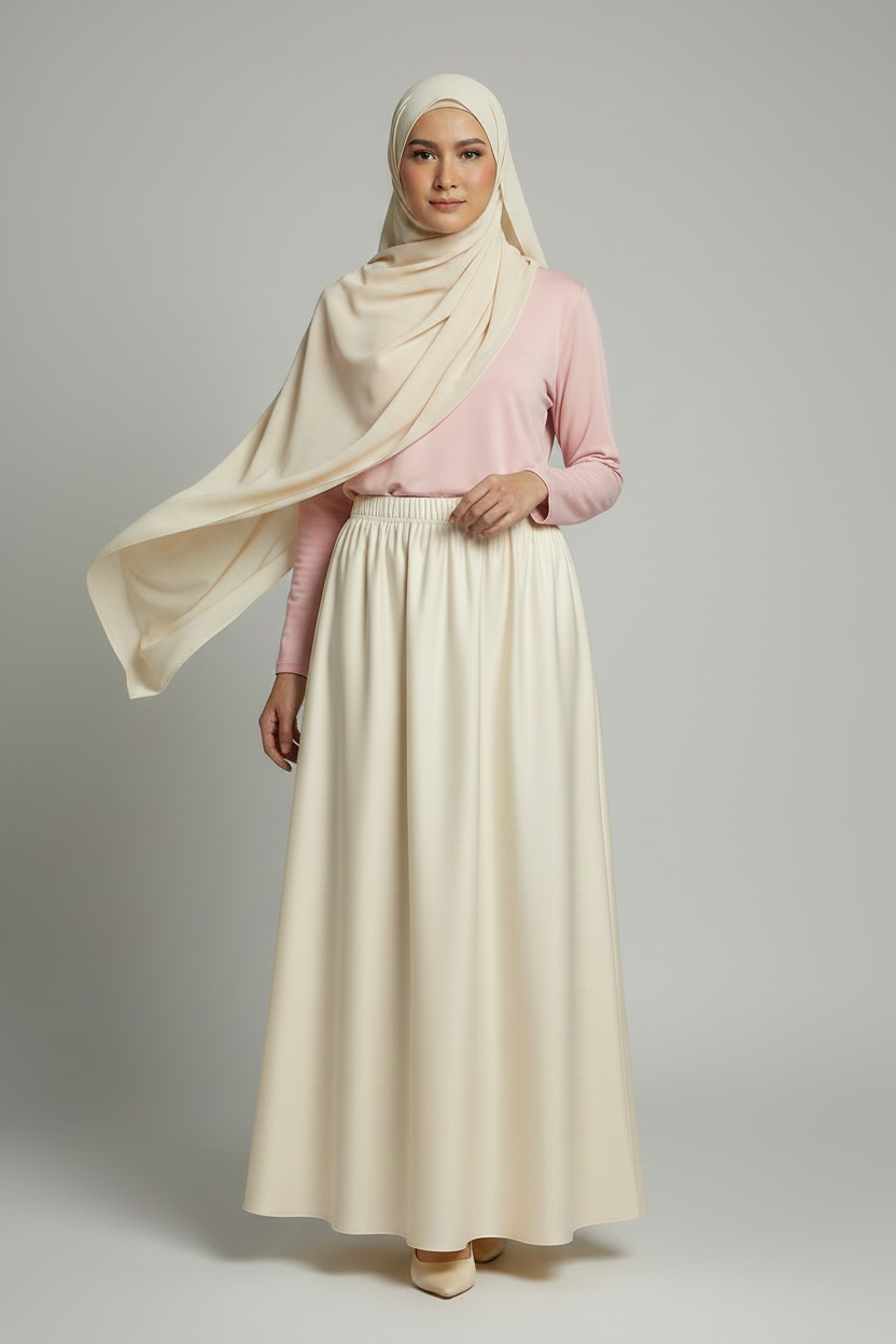 Raffida Zara Satin Flare Skirt Cream