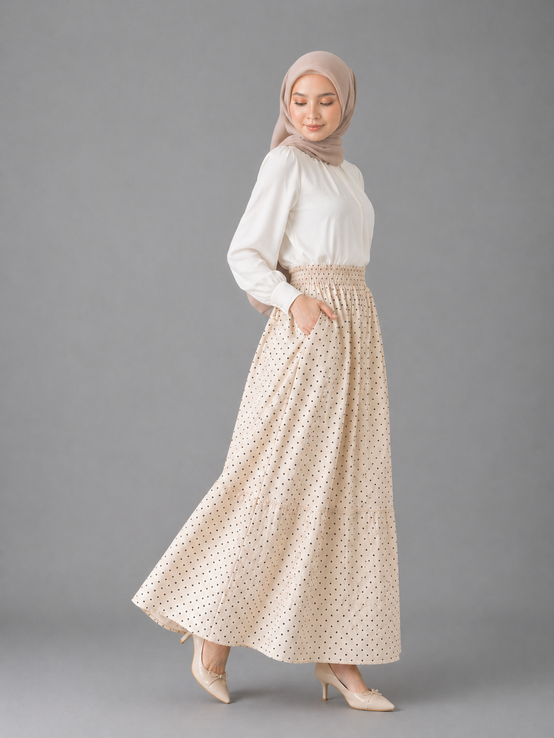 Raffida Denim Skirt Polka Dot In Off White