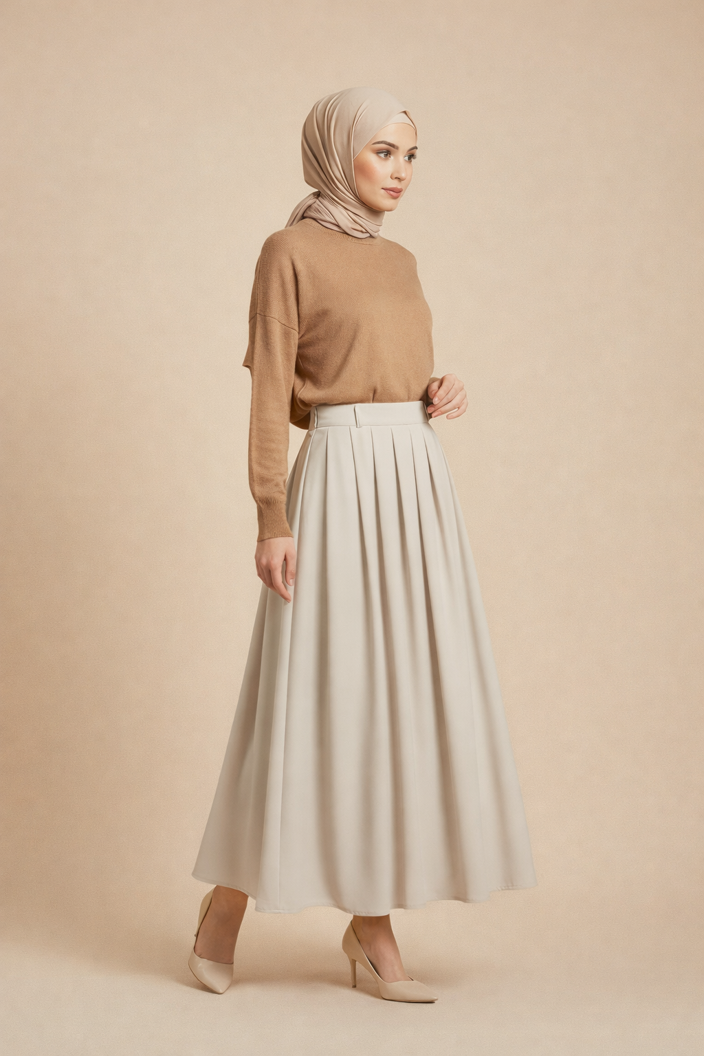 Raffida Kelly High Waist Pleated Skirt In Off White