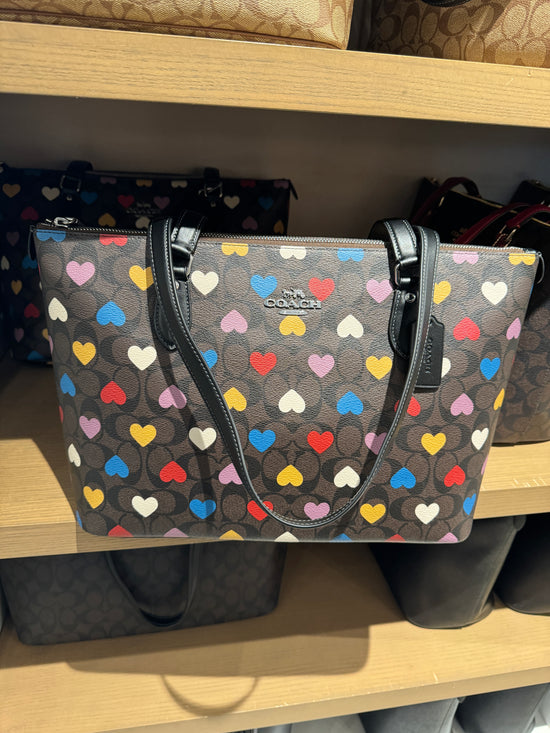 Load image into Gallery viewer, Gallery Tote In Signature With Heart Print In Signature Brown Black (Pre-Order)
